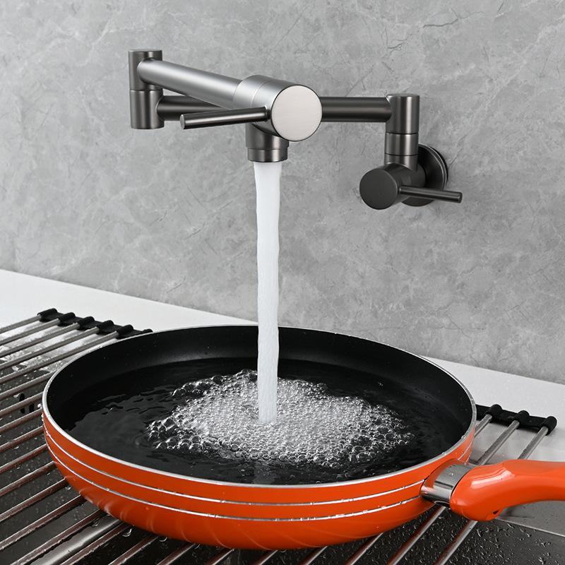 Brass Chrome/Black Plated Folding Wall-Mounted Kitchen Faucet Pot Filler Faucet 360-Degree Rotating Sink Faucet
