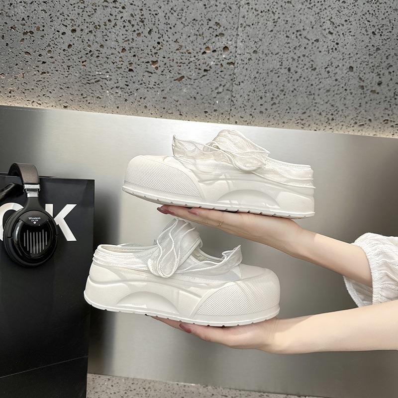 Summer lace bag head half slippers women's hollow thick bottom Velcro heightening casual cool slippers outer wear