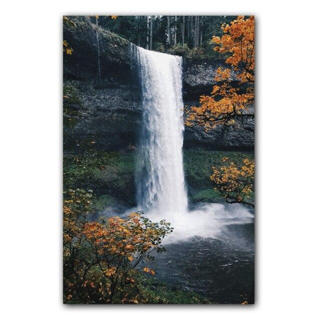 Landscape Oil Painting Forest Waterfall River Beautiful Nature Scenery Canvas Painting Office Corridor Home Decoration Mural No Frame