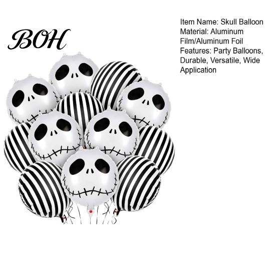 Table Decoration Supplies 12PCS Halloween Skull Balloon Set, Aluminum Foil Balloons, Black And White Reusable Mylar Balloons Striped Realistic