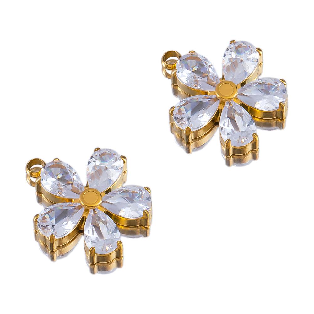 2Pcs Fashion Black White Heart Flower Earrings Charms Golden Plated Stainless Steel Zirconia Petal Pendant Necklace DIY Findings