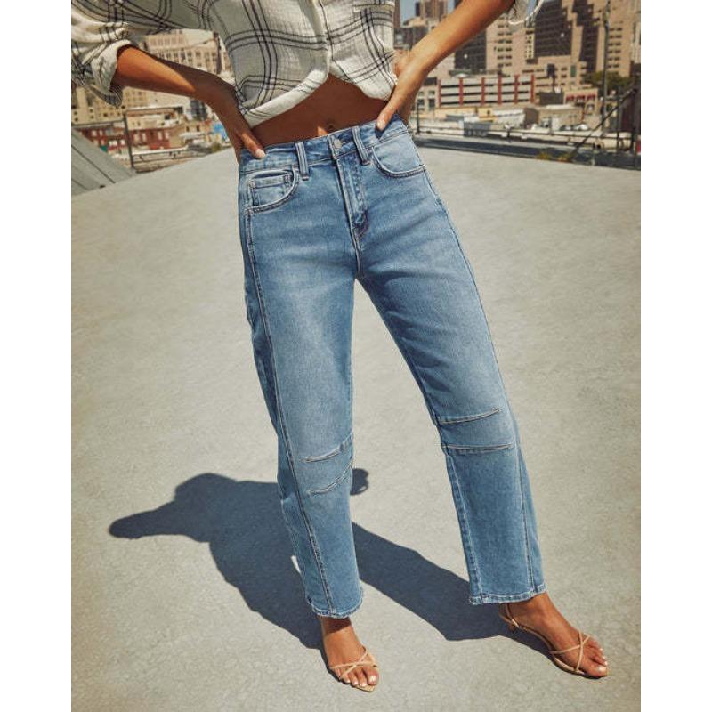 Women's Pant Autumn Mid Rise Straight Leg Machete Cropped Jeans