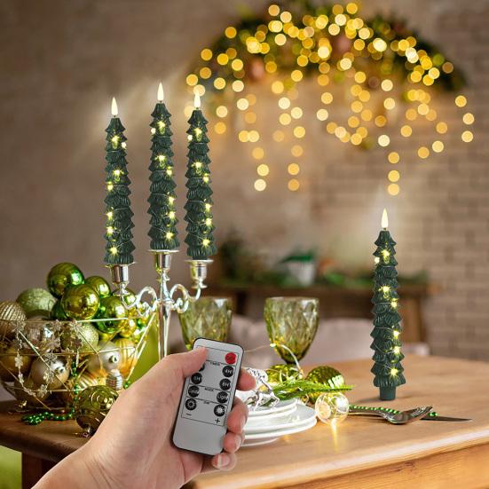 LED Flameless Christmas Tree Taper Candles with Remote Control 3D