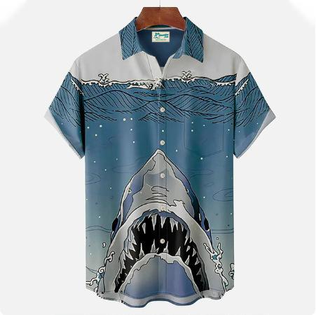 1116 Cool Cute Shark 1D Print Pattern Men's Shirt Street Casual Men's Shirt