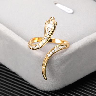 Shiny Zircon Snake Rings For Women Punk Gold Color Animal Snake Adjustable Rings Exaggerated Wedding Jewelry