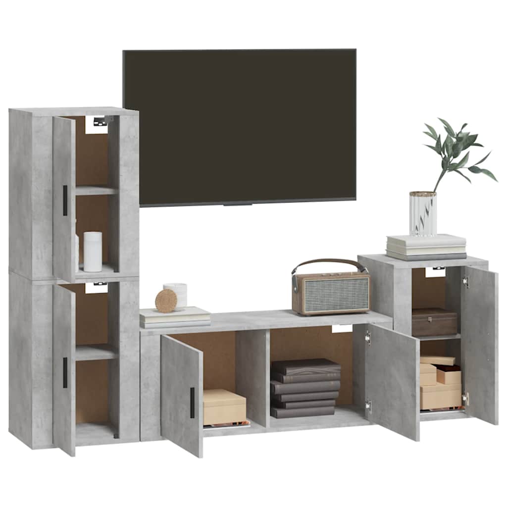 4 Piece TV Cabinet Set Concrete Grey Particleboard