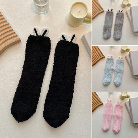 Plush Socks with Rabbit Ears Women Winter Warm Fluffy Socks Thick Soft Cute Floor Socks for Home Bedroom Living Room Sleep