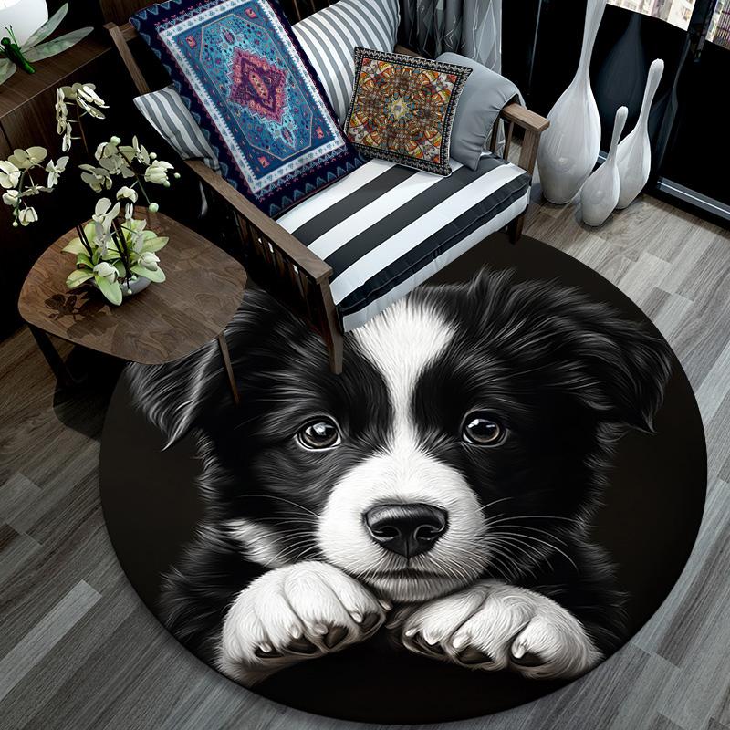 Adorable Puppy Round Area Rug,Carpet Rug for Living Room Bedroom Sofa Playroom Decor,Non-slip Floor Mat