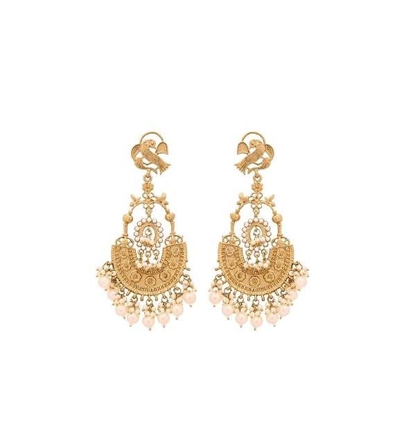 Ethnic Gold Plated Enamel Handpainted Design Stones Beads Traditional Chandbali Earrings for Women and Girls
