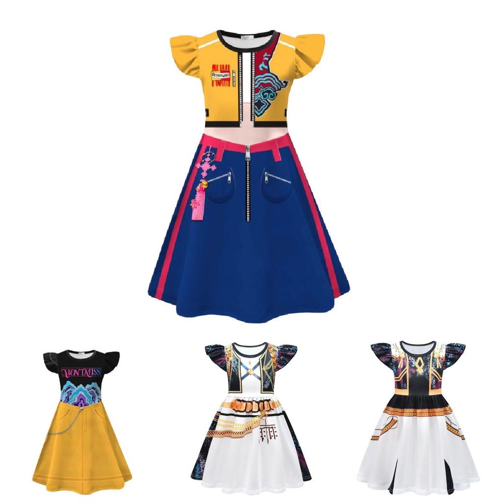 Kpop Demon Hunters Rumi Mira Zoey Child Cosplay Dress With Short Sleeves And Ruffled Hem For Summer Kids Party And Playtime