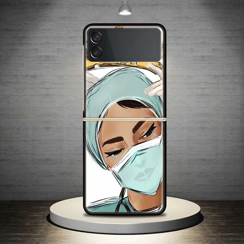 Funny Medicine Nurse Doctor For Samsung Galaxy Z Flip 4 3 5G Phone Case Black Hard Cover ZFlip 4 3 Luxury Shockproof Bumper Coqu