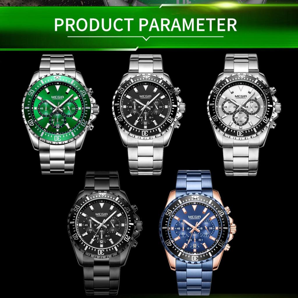 MEGIR Original Luxury Business Men Quartz Watch Stainless Steel Chronograph Men's Sport Wristwatch Clock Relogio Masculino 2064