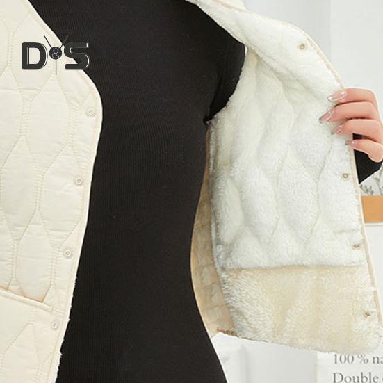 Women Fall Winter Vest Coat Soft Thick Padded Sleeveless Single Breasted Solid Color V Neck Cardigan Slim Fit Warm Pockets Lady Waistcoat