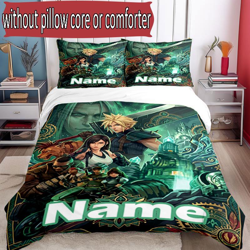 3pcs Duvet Cover Set (1*Duvet Cover + 2*Pillowcase, Without Core), Custom Name Final Fantasy Pattern Bedding Set, Home Bedroom Decor Gift
