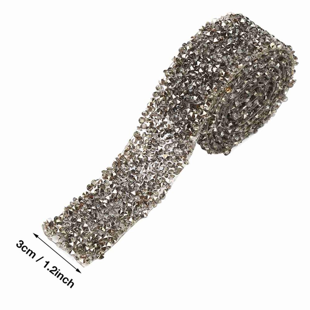 1pcs 1 Yard Length Rhinestone Mesh Ribbon 30mm Width Self-Adhesive Ribbon Crafts Decorations