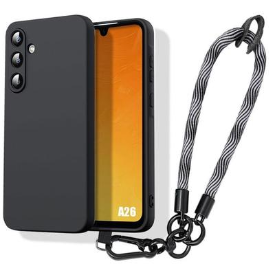 Protective Case - BOOLING - for Samsung Galaxy A26 5G - Black Liquid Silicone - Removable Lanyard - Shockproof