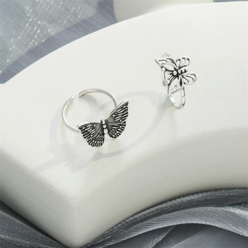 Vintage Butterfly Metal Punk Rings Set for Women Girls Party Jewelry Gifts Fashion Accessories Buckle Female Index Finger Ring