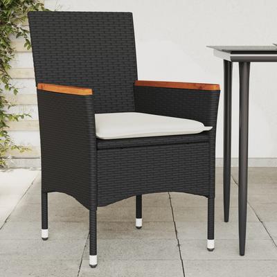 Vidaxl Garden Chairs With Cushions, 2 Pcs, Black, Poly Rattan