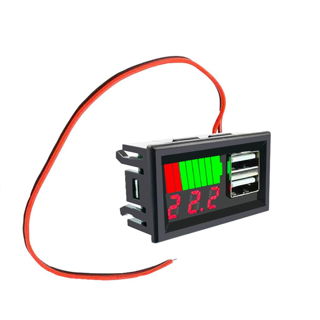 DC 12V Red Display Blue Display LED Digital Lead Acid Tester Voltmeter Mini Battery Tester Panel With Dual USB Outputs 5V2A For Car Motorcycles