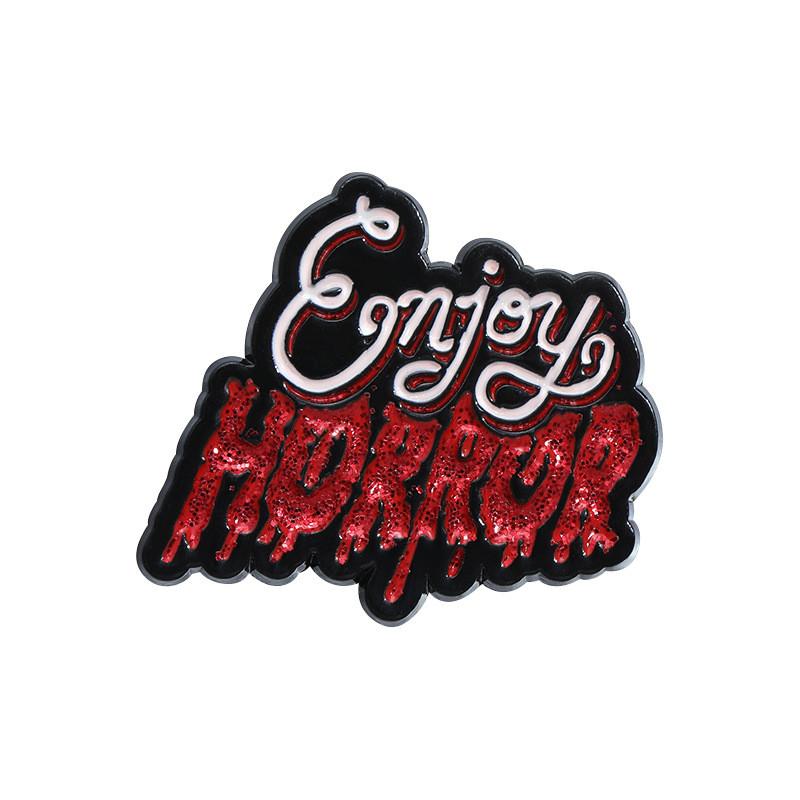 Theme Horror Contemporary Metal Badge With Artistic Lettering For Cool Personalization Of Bags And Fashion Items