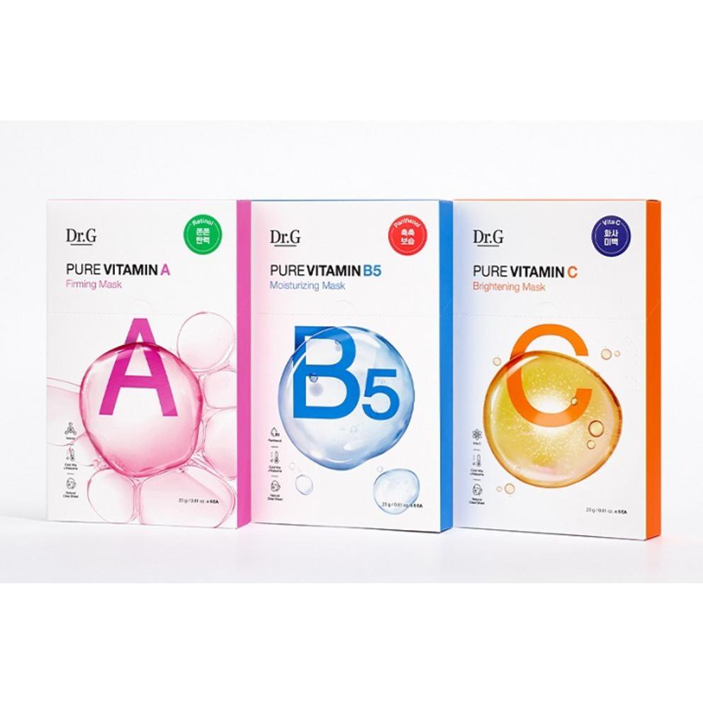 Dr.G Pure Vitamin A Firming 4pcs + Vitamin B5 Moisturizing 4pcs + Vitamin C Brightening 4pcs Mask Set, 1 pack
