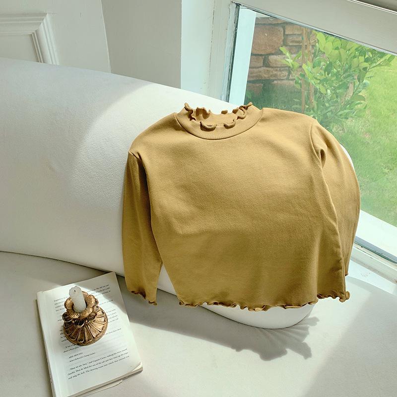 Korean Kids' Soft Knit Autumn Ruffled Turtleneck Long-Sleeve Top