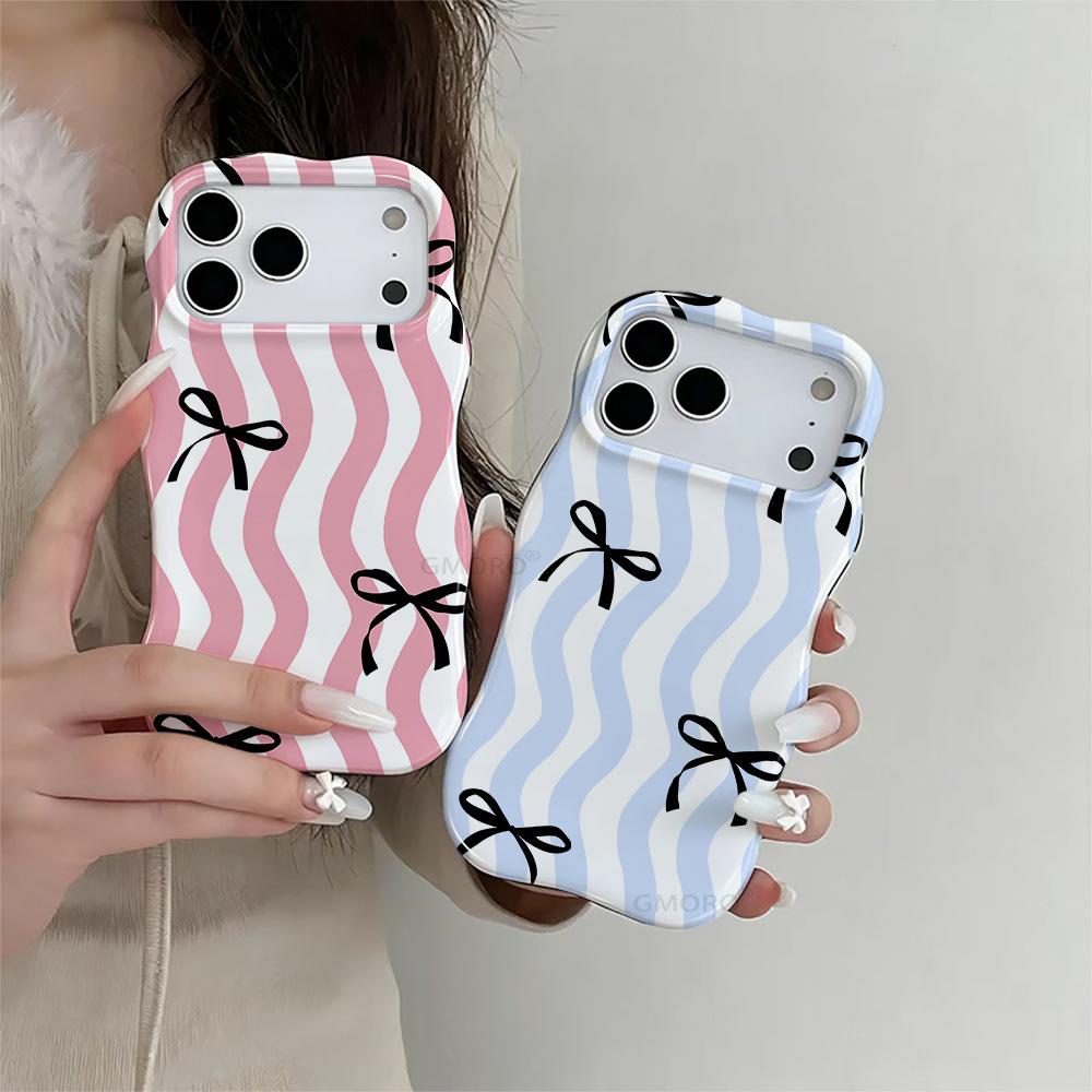 Small fresh bow wave protective case iPhone15/16ProMax film 2-in-1 anti-drop mobile phone case