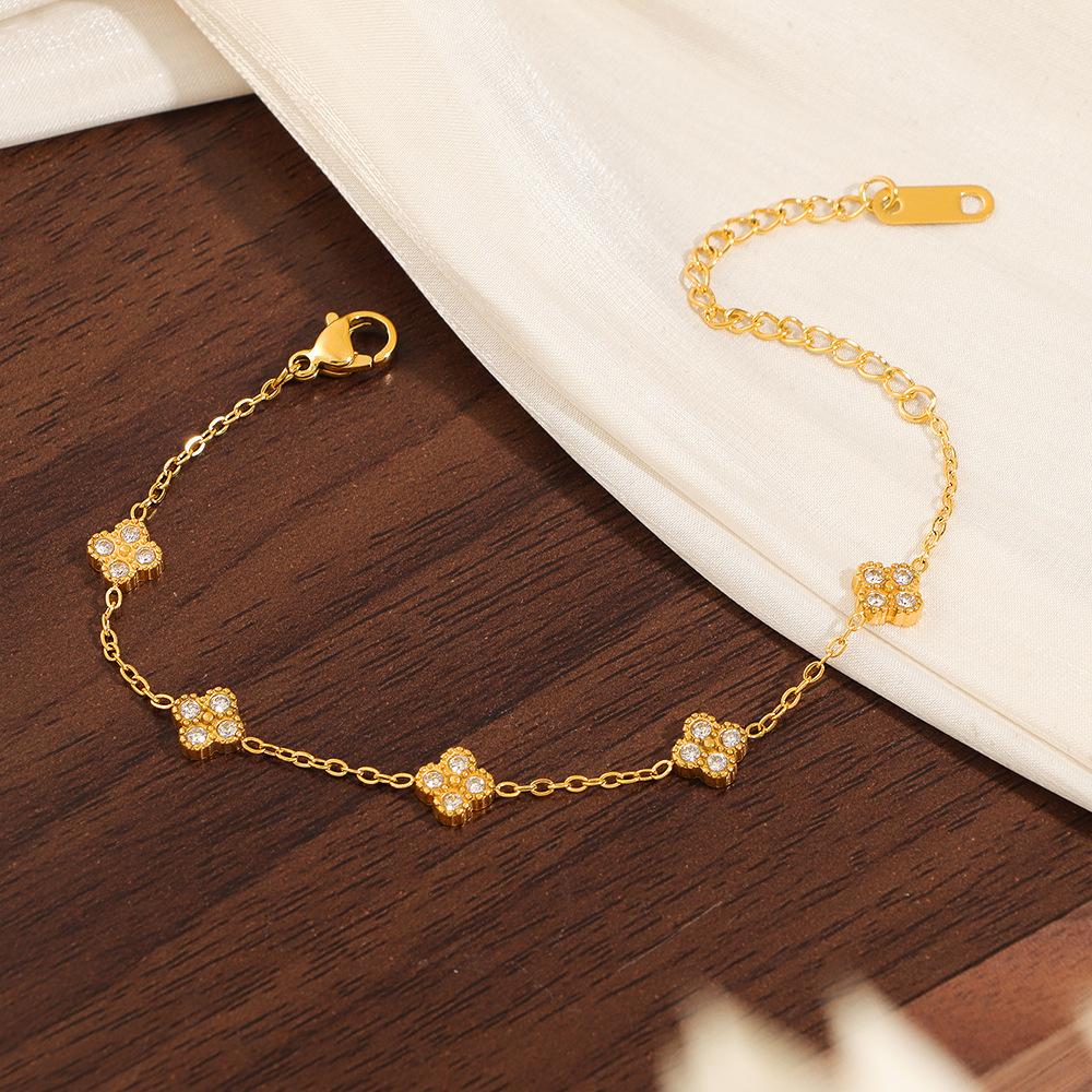 7mm Titanium Steel Mini Light Luxury Exquisite Four-leaf Clover Bracelet Versatile Simple and Fashionable Bracelet