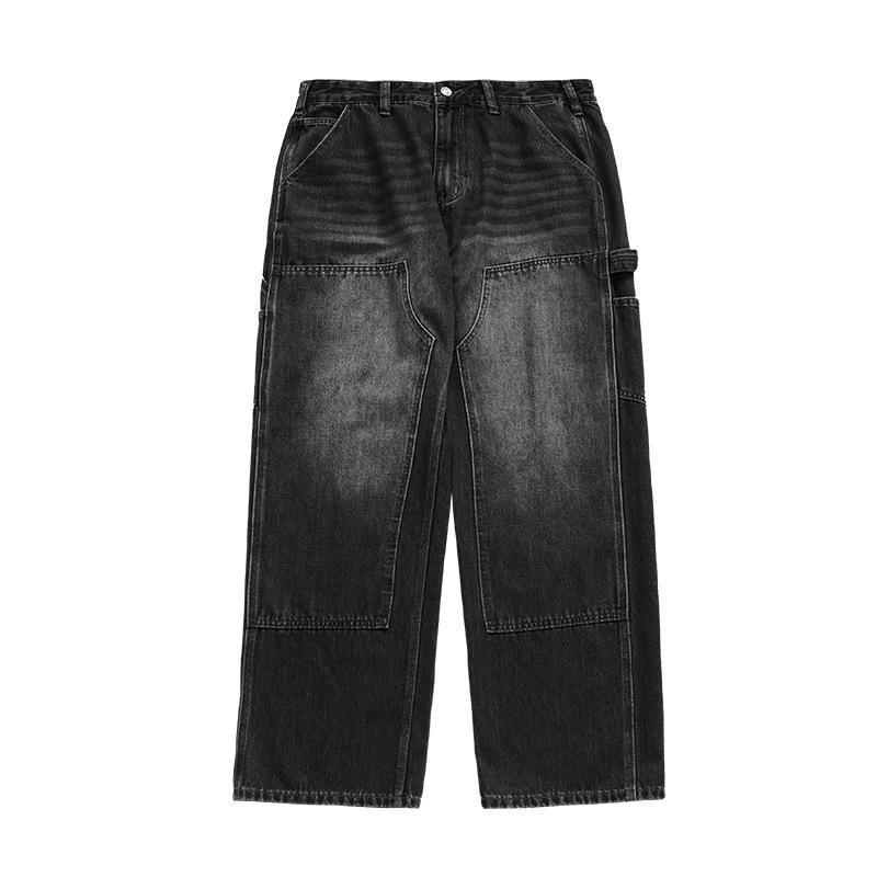 Jiezhan Men S Street Retro Vintage Felling Jeans Spring Vintage Distressed Washed Straight Leg Pants Men S 28 чёрный