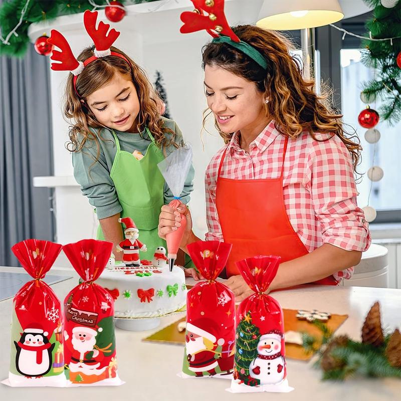 50pcs Christmas Candy Bags Santa Snowman Gift Bag Christmas Decorations for Home 2025 Navidad Xmas Gifts New Year Packing Bags