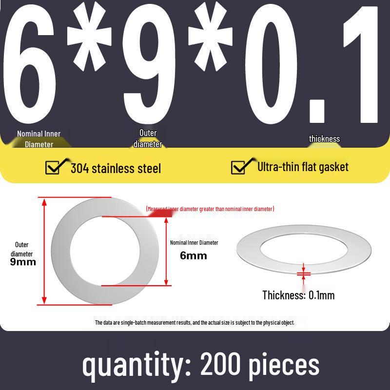 Plochá podložka z nerezové oceli 304 pro nastavení vůle hřídele (0,1/0,2/0,3 mm)