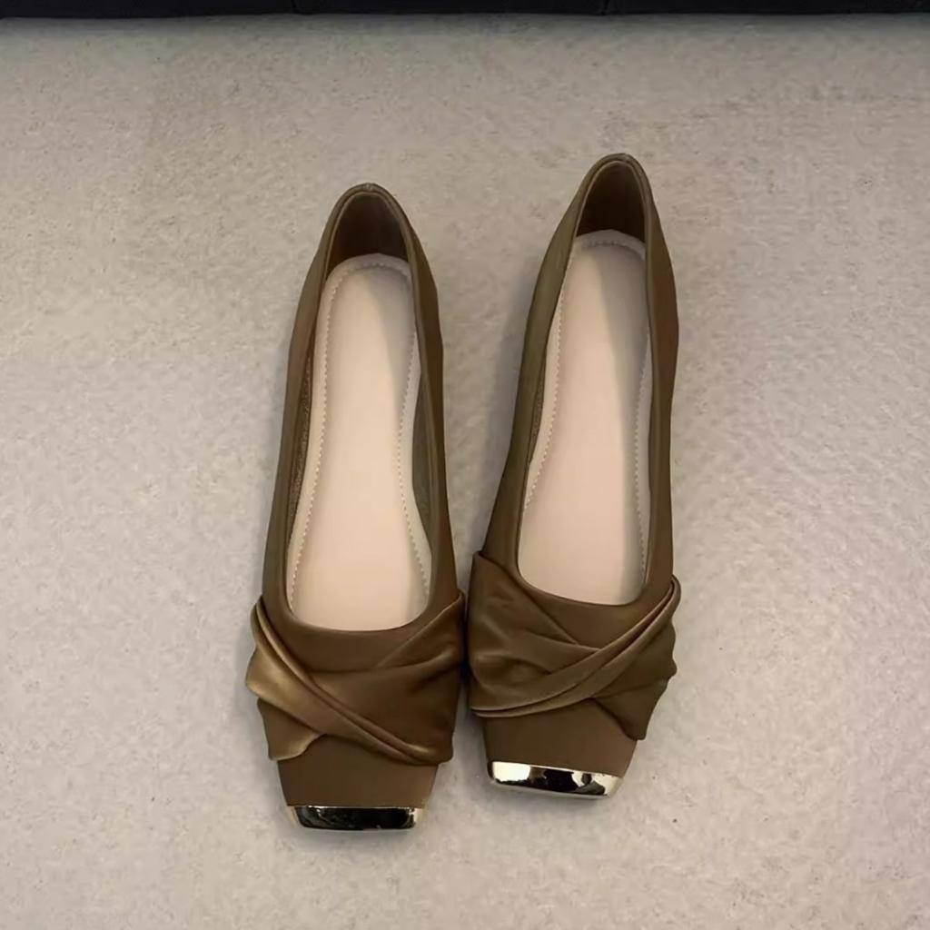 Meitajia Spring and Autumn 2025 New Design Sense Square Head Flat Bottom Low Heel Single Shoes Women's Skirt Temperament Flat Shoes
