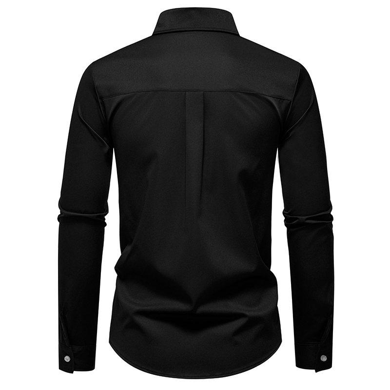 Autumn Men's Fake Tie Long Sleeve Shirt Men New Fashion Special Design Solid Shirts Male Versatile Casual Social Wedding Party