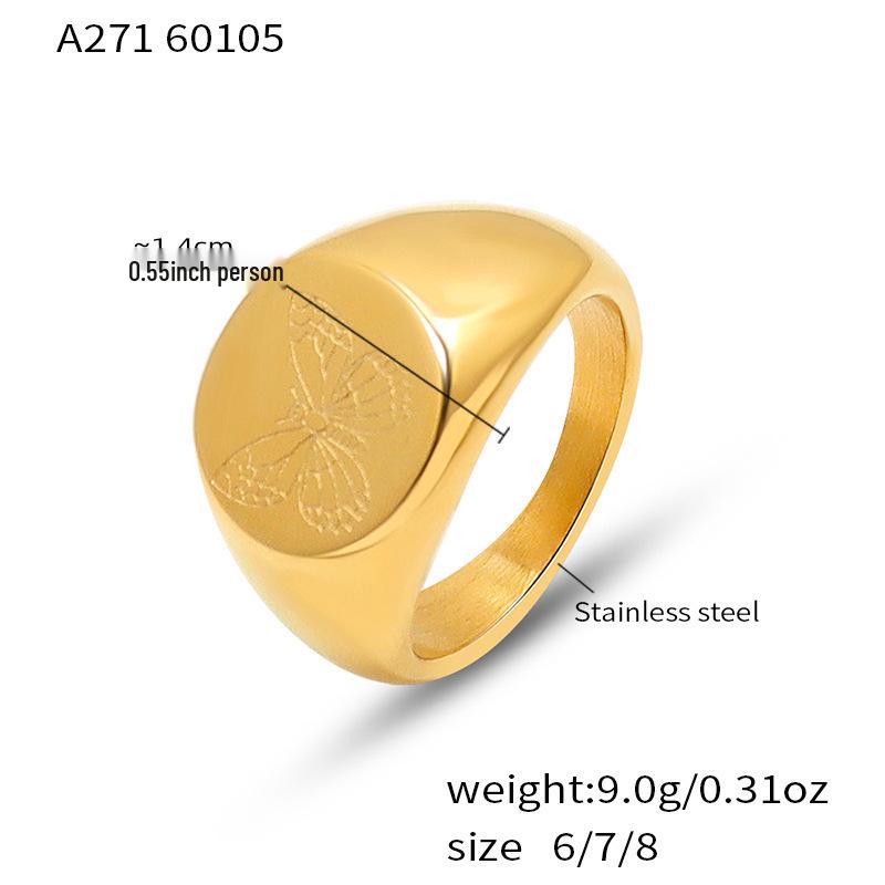 

18K Gold Plated Stainless Steel Butterfly & Peony Carved Ring - Elegant European & American Style Size 7