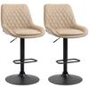 Retro Bar Stools Set of 2, Adjustable Kitchen Stool, Upholstered Bar Chairs with Back, Swivel Seat, Light Khaki