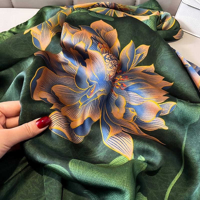 elegant women' large silk scarf as a gift 180x90 red flowers