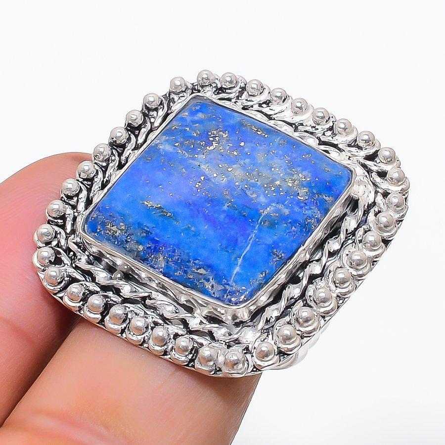 

Натуральный Лазурит Драгоценный Камень 925 Стерлинговое Серебро Ювелирное Кольцо Размер 10 E2R36