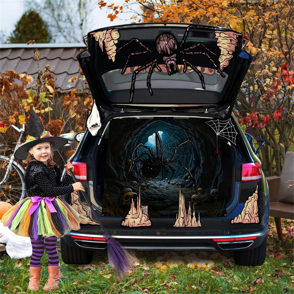 Kofferraum Oder Dekorationen Set - Halloween Autodekorationen Für SUV, Gruseliger Hexengesicht Aufkleber Autodeko Für Außen Garage Torbogen Tür Wand Fenster Spuk