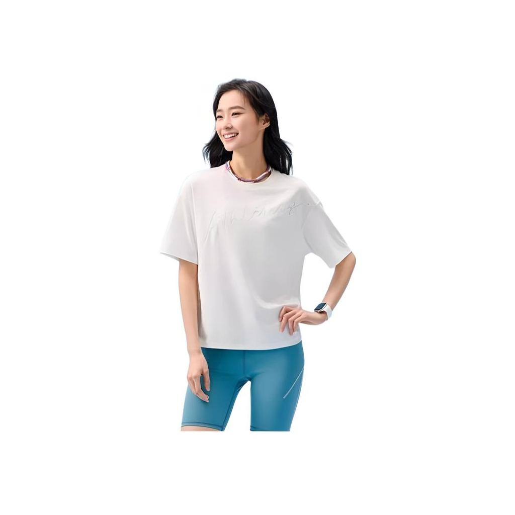 Anta Comprehensive Training Series Letter Round Neck Breathable Versatile Loose Short Sleeve T-Shirt Women T-Shirts Paper-White 162527120-1