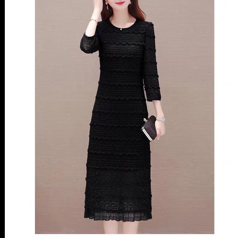 Modisches Rundhals-Spitzenkleid - Elegant, Schlankmachend & Vielseitig