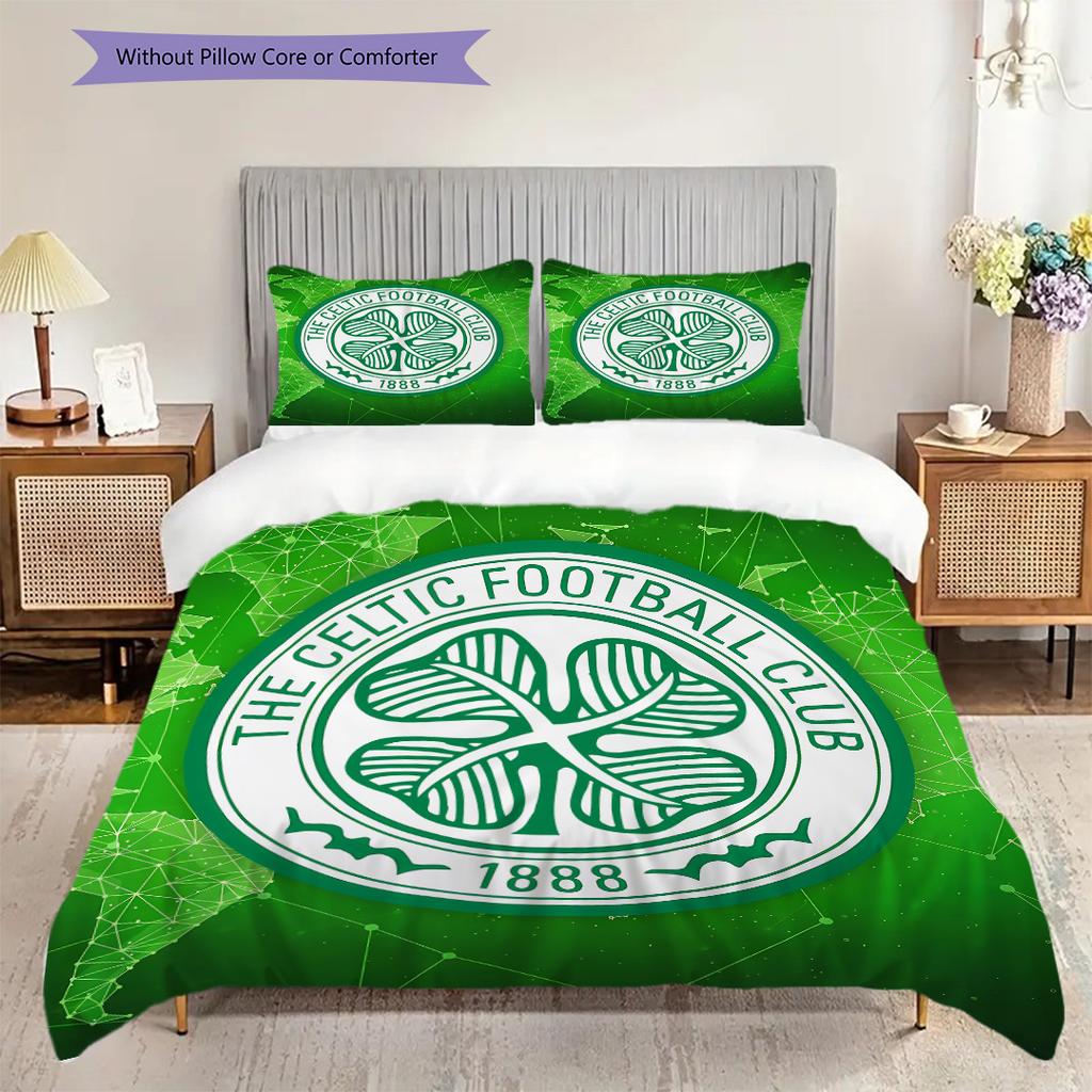 Celtic F.C Pattern Bedding Quilt Set Quilt Cover Pillowcase Home Decoration Birthday Gift (1 * duvet cover + 2 * pillowcase, without core)