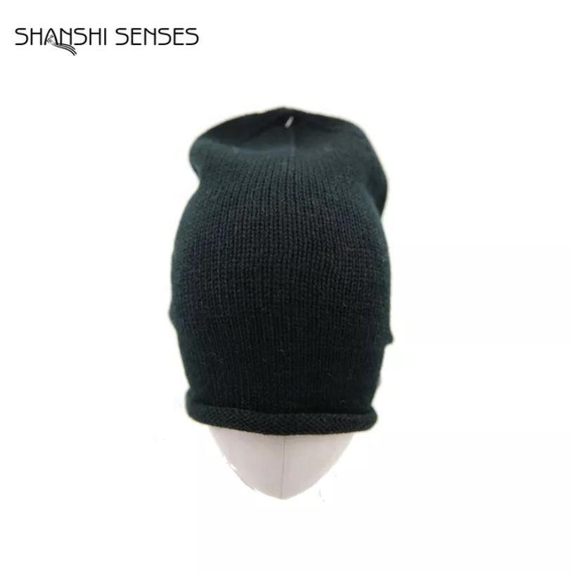 Comfortable Plain Black Acrylic Beanie Plain Slouchy Winter Knit Hats for Men