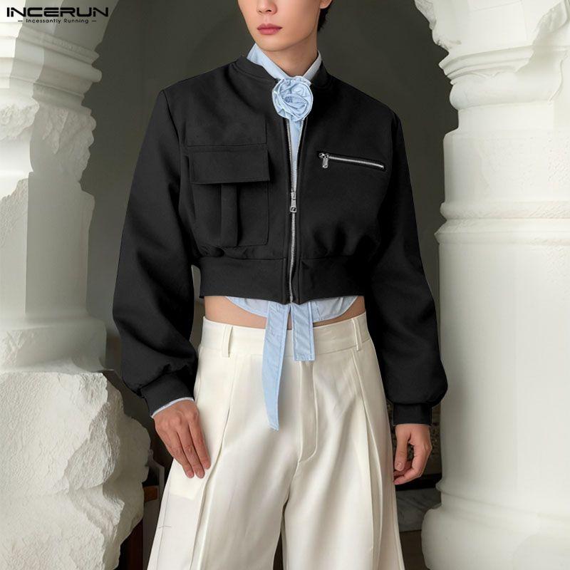 INCERUN Spring Men Zip-up Long Sleeve Casual Loose Short Jackets Coats