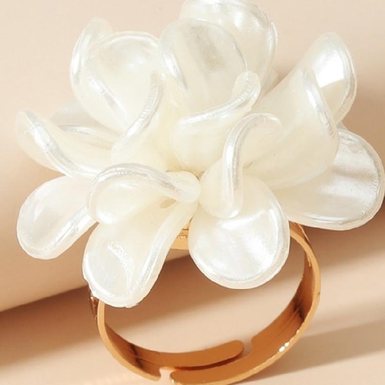 Deluxe 3D Flower Design Adjustable Ring For Women Stylish Party Jewelry Gift Alloy Acrylic Finger Accessory