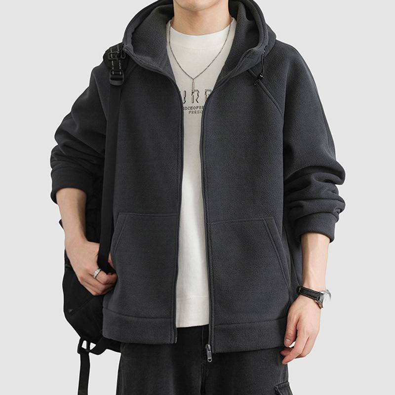 Męska jesienno-zimowa kurtka z kapturem z dwustronnego polaru