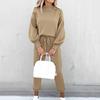 2-teiliges Damen-Oberteil-Hosen-Set Stehkragen Lange Ärmel Unifarbenes Sweatshirt Kordelzug Elastischer Bund Lockere Hose