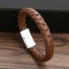 Braided Rope Woven Black Leather Men Bracelets Punk Style Stainless Steel Bangle for Friend Charm Fashion Jewelry Gifts