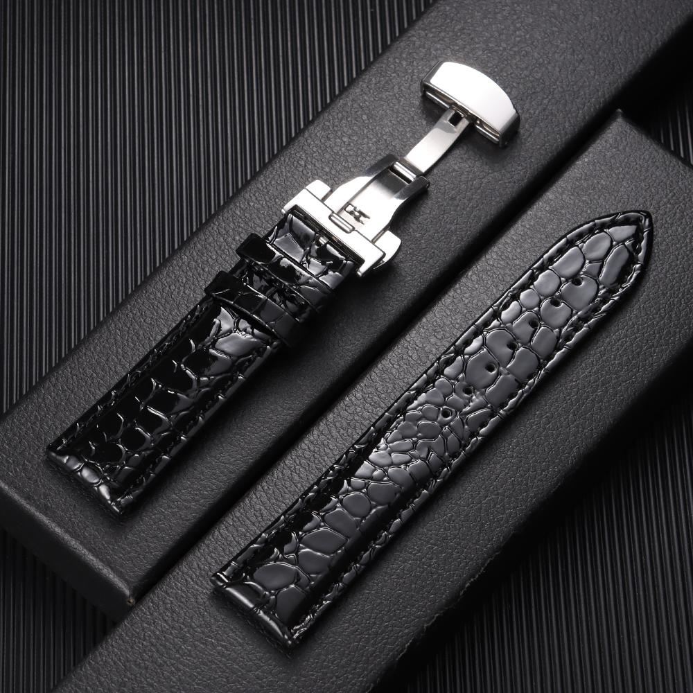 Butterfly Buckle Crocodile Pattern Leather Watch Strap 12/14/16/18/19/20/22mm Watchbands Soft Casual Business Wristwatch Band