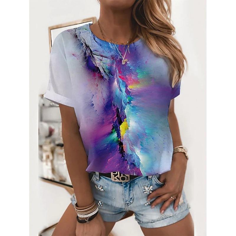 Sunflower Cat Animal Pattern T-shirt for Women 3D Digital Printing T-shirt Fashion T-shirt Short Sleeved Round Neck Top