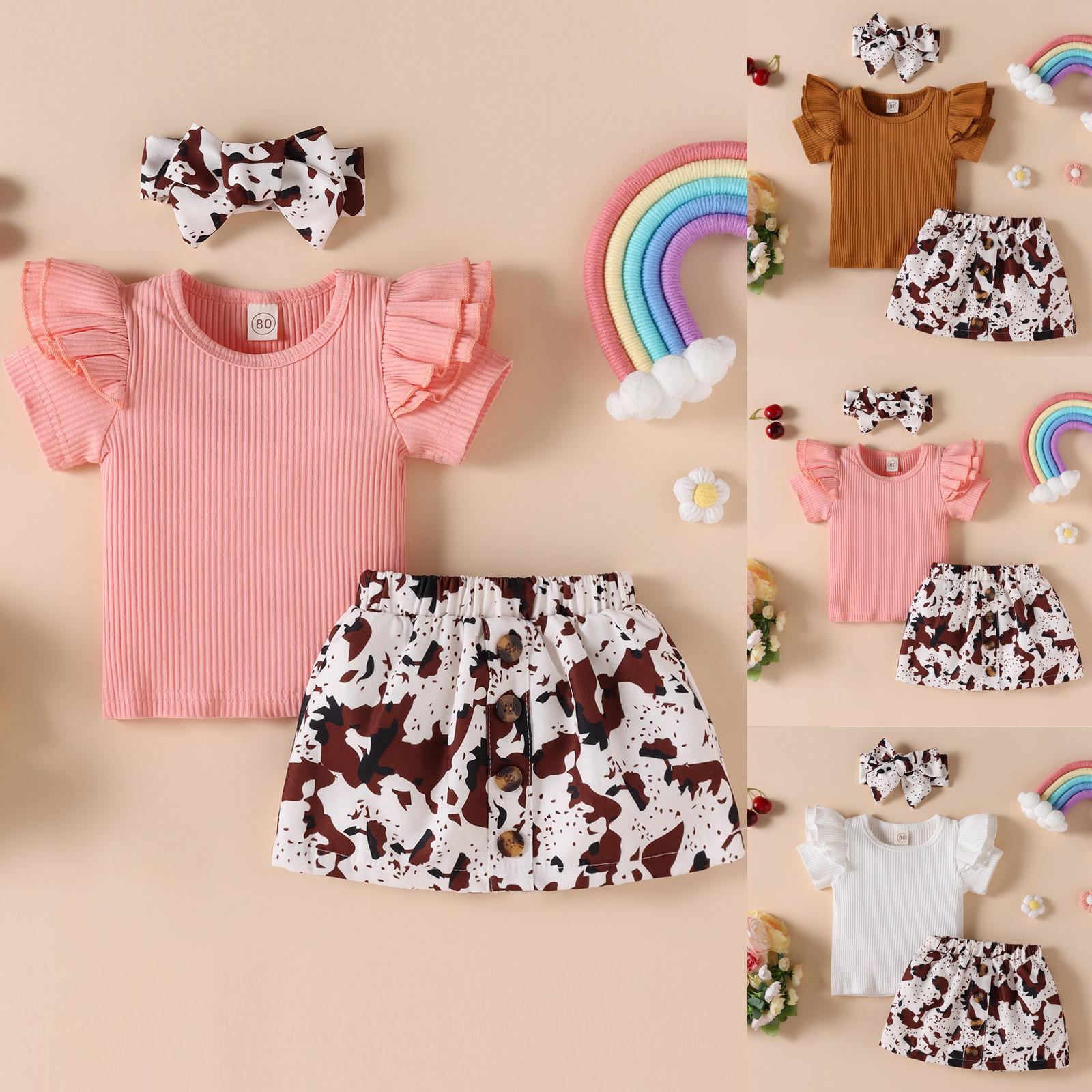 

(проектор)Короткая юбка с леопардовым принтом и короткими рукавами в полоску для девочек, комплект из трех предметов, комплект из трех предметов для девочек, одежда для девочек